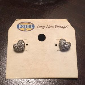 Fossil Heart Stud Earrings in silver